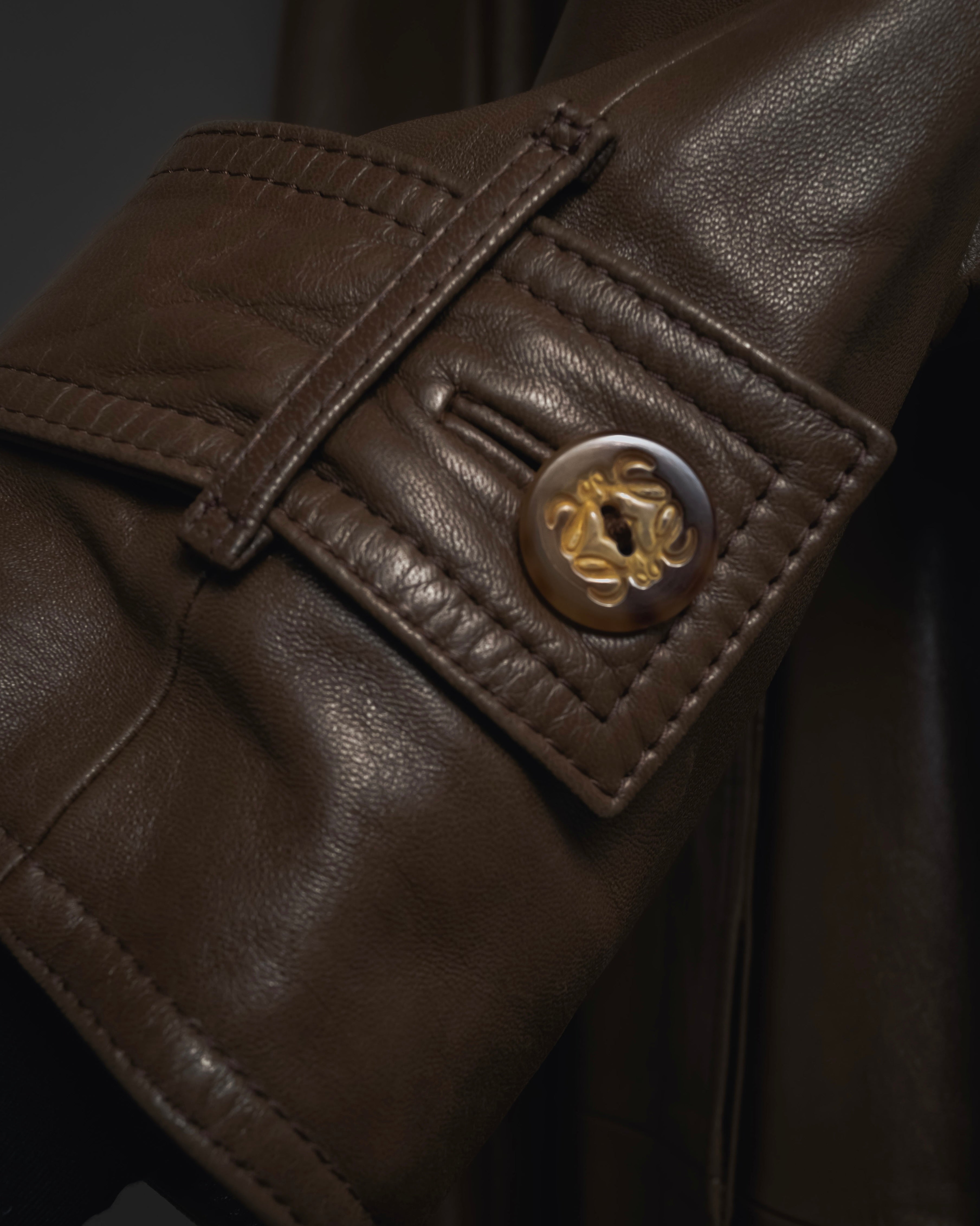 -SPECIAL- "LOEWE" 80’s Military detail stencil leather coat