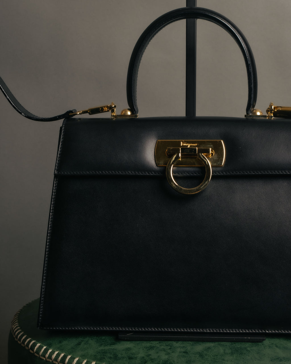 “Salvatore Ferragamo” 90’s-00’s Gancini top handle box calf bag