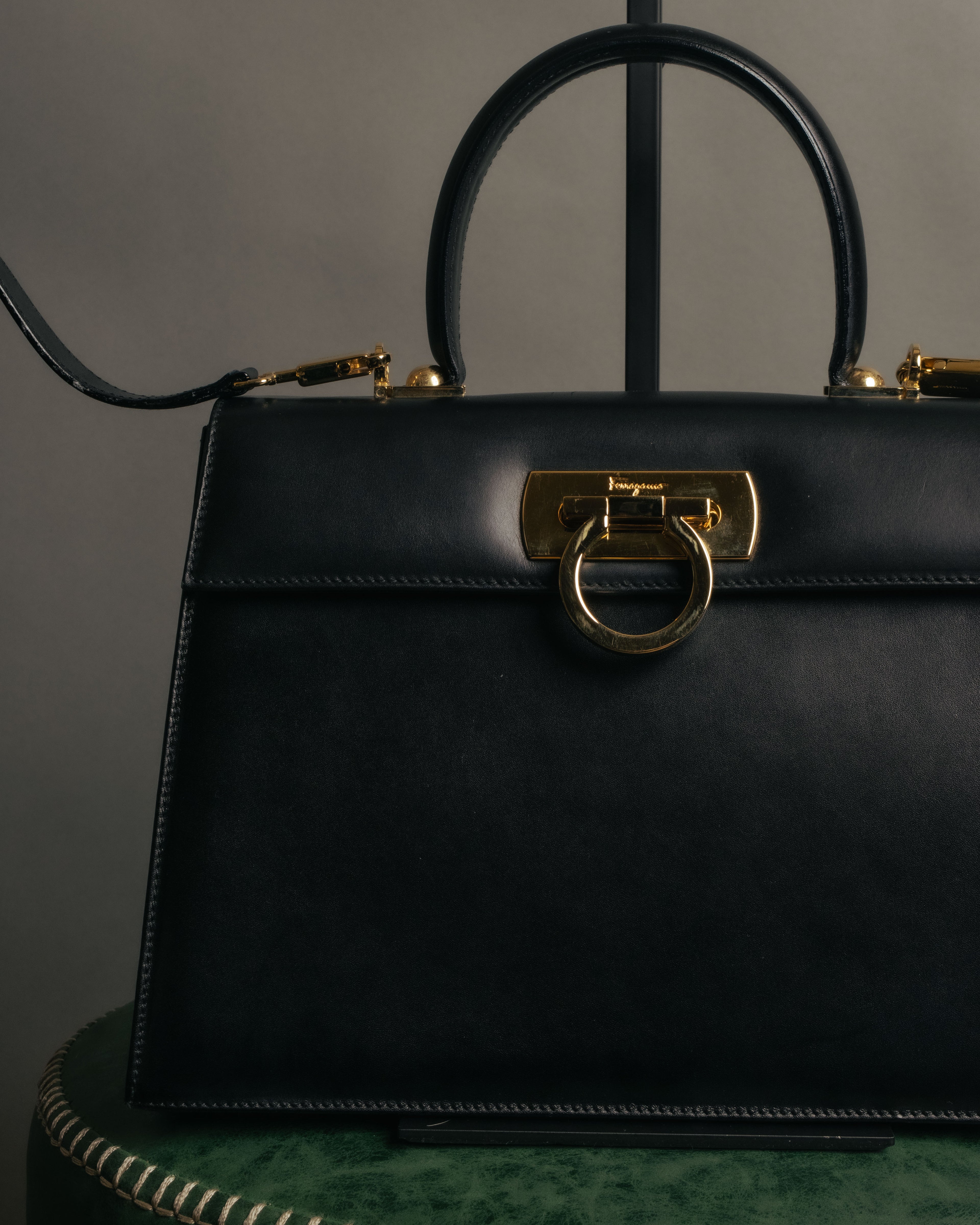 “Salvatore Ferragamo” 90’s-00’s Gancini top handle box calf bag