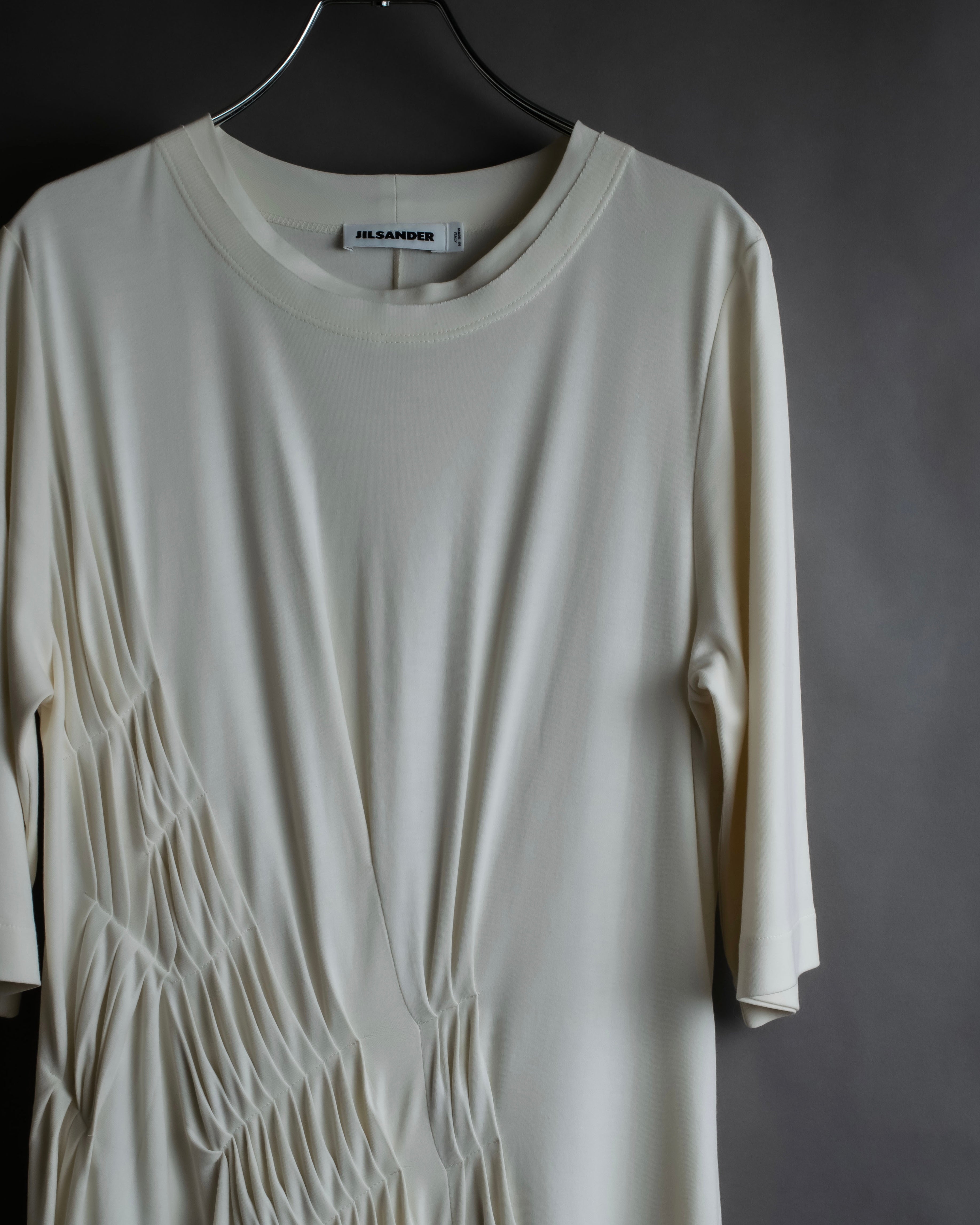 "JIL SANDER" Asymmetrical tuck gather detail long dress