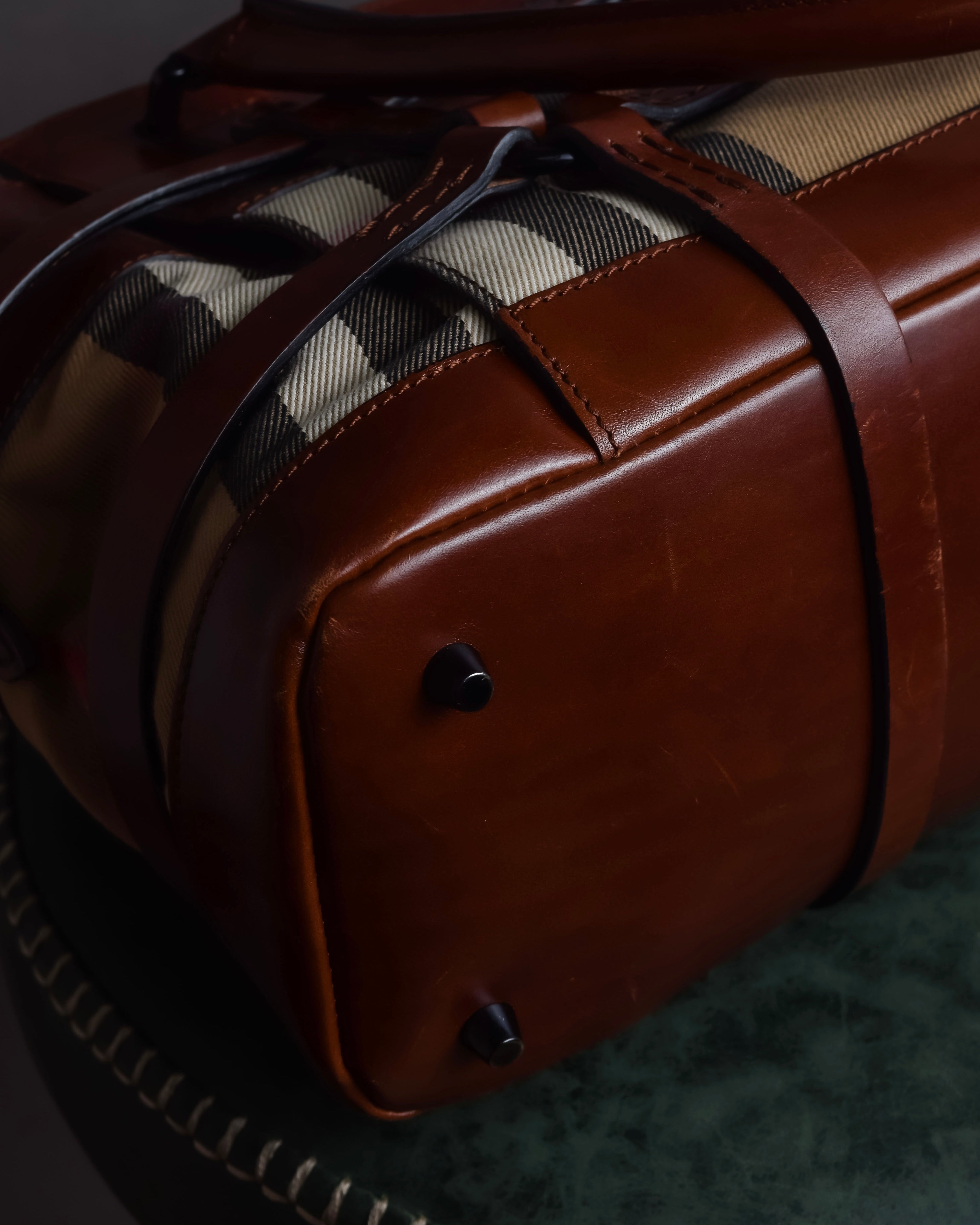 "BURBERRY" Harness detail check canvas leather bag