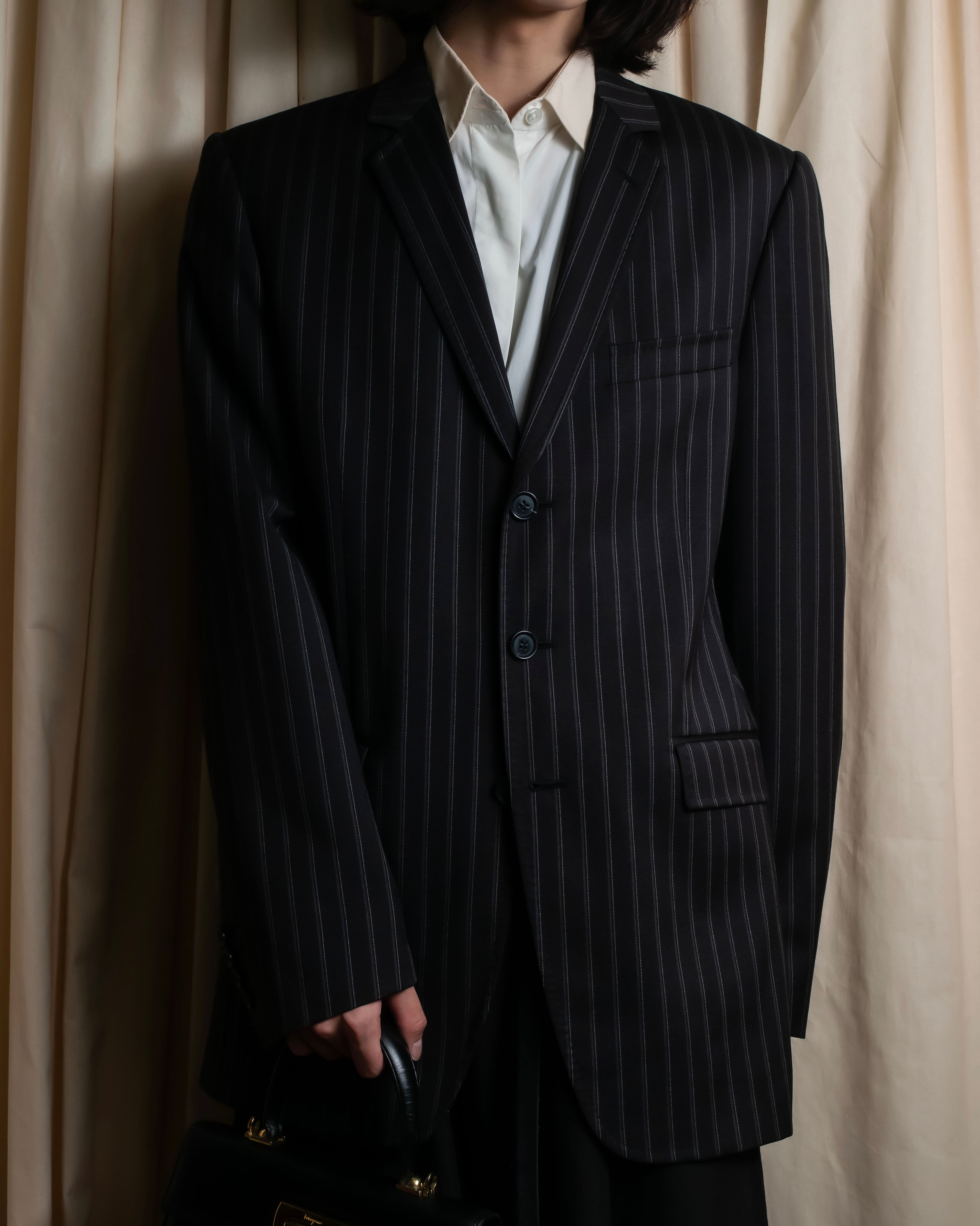 "Dolce & Gabbana" Pinstripe vertical lines emphasized tailored jacket