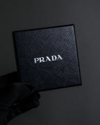 "PRADA" Logo engraved metal plate design leather bracelet
