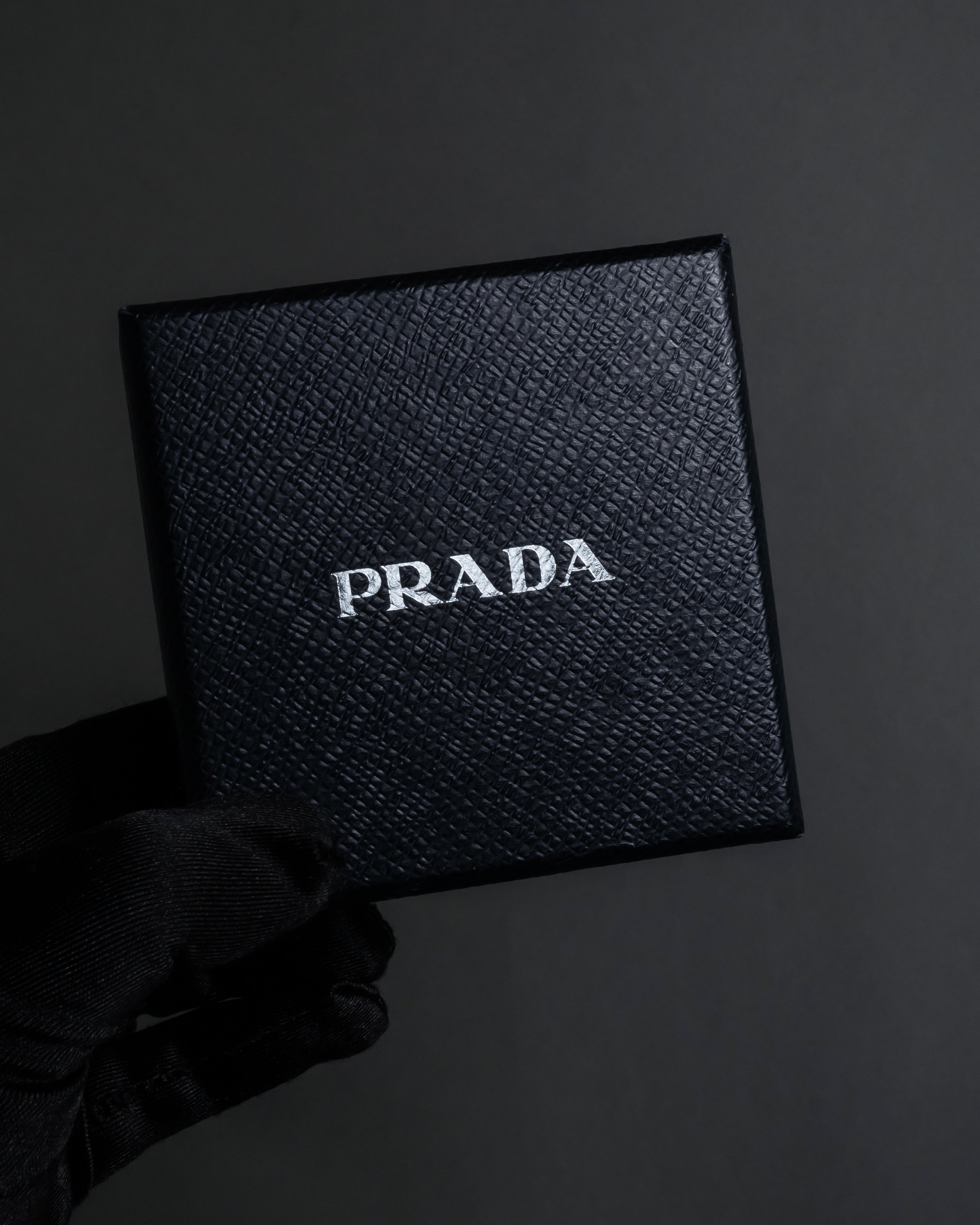 "PRADA" Logo engraved metal plate design leather bracelet
