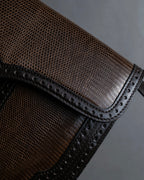 "YVES SAINT LAURENT" Brogue decorative design lizard embossed leather shoulder bag