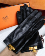"HERMES" Kelly padlock motif leather gloves