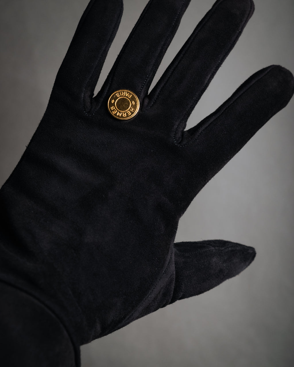 “HERMES” 90’s-00’s Gauntlet serier button suede gloves