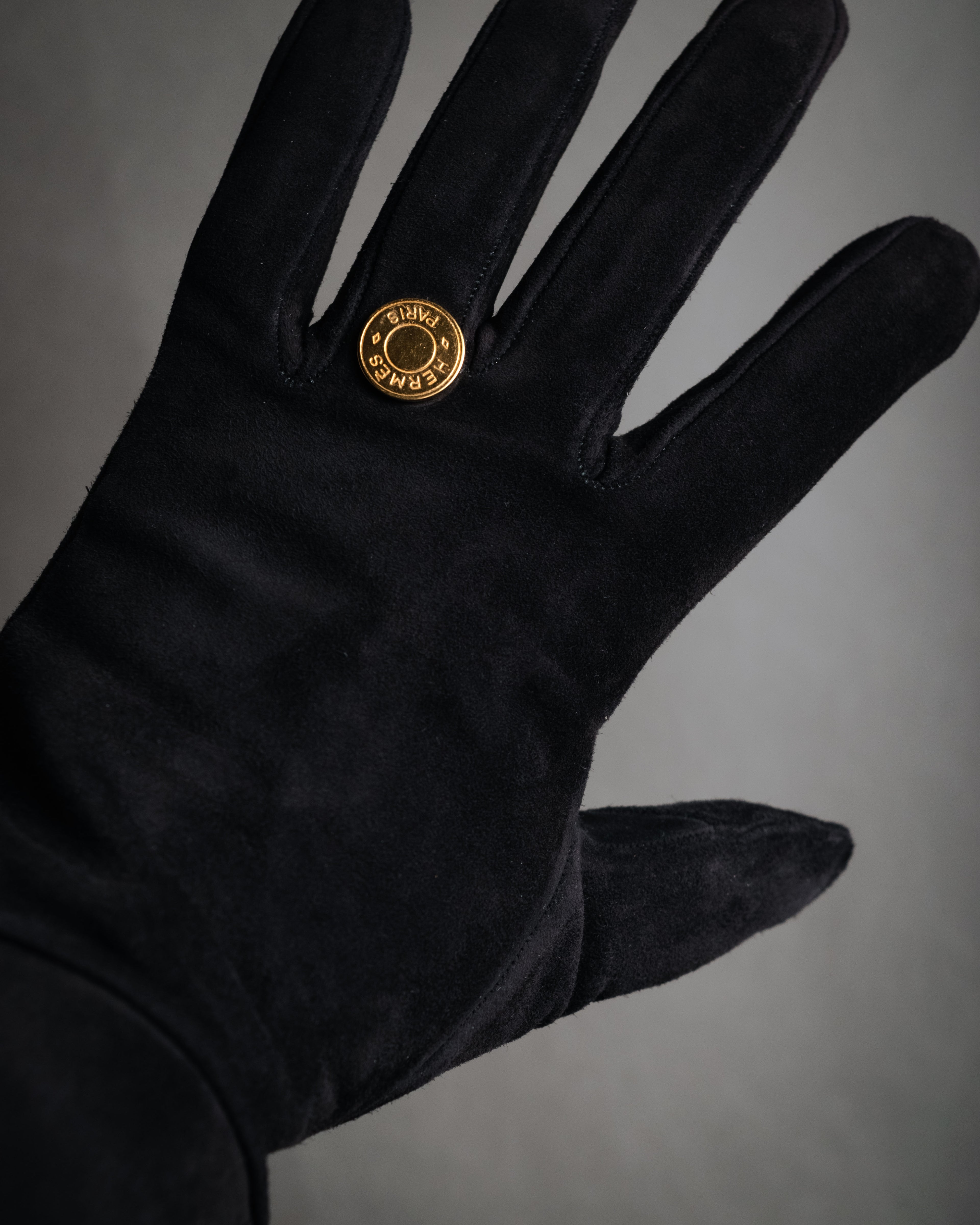 “HERMES” 90’s-00’s Gauntlet serier button suede gloves