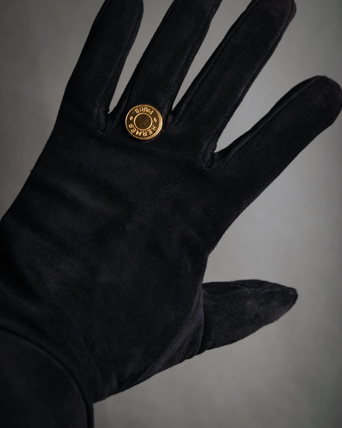 “HERMES” 90’s-00’s Gauntlet serier button suede gloves