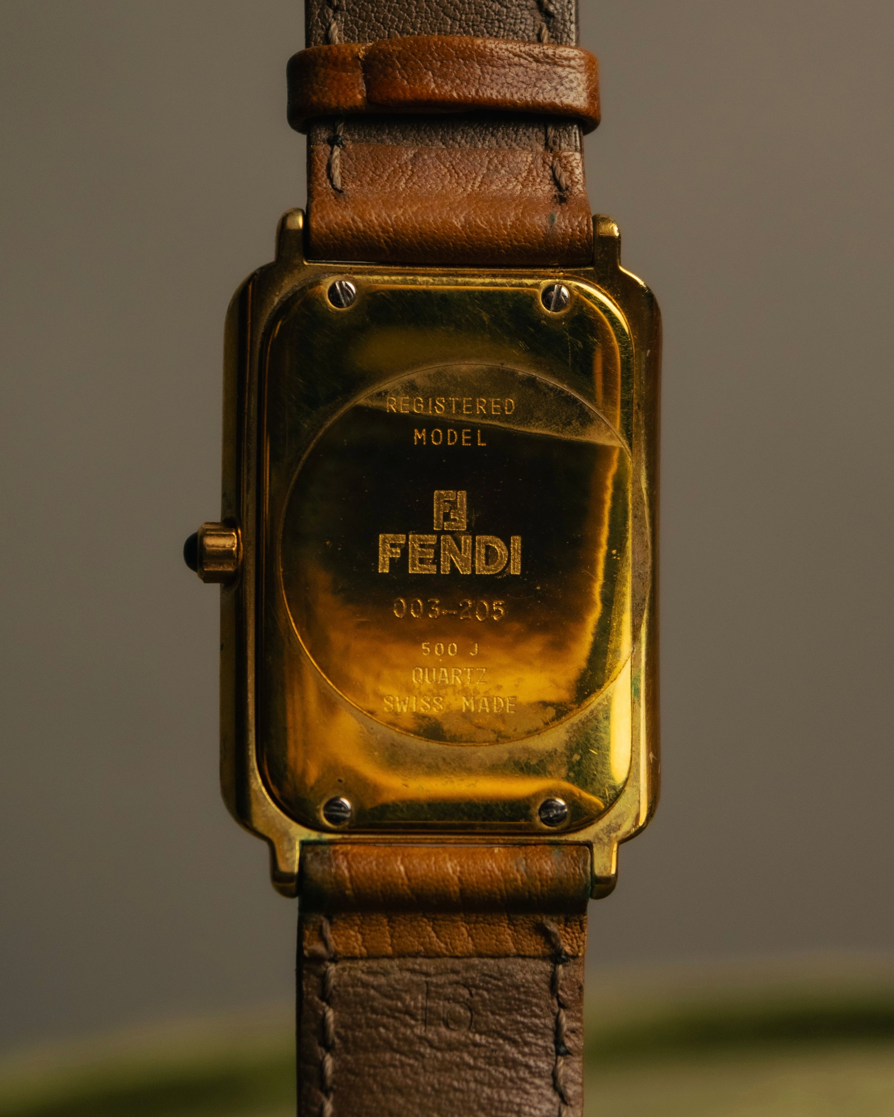 “FENDI” 80’s-90’s Rectangular quartz leather watch