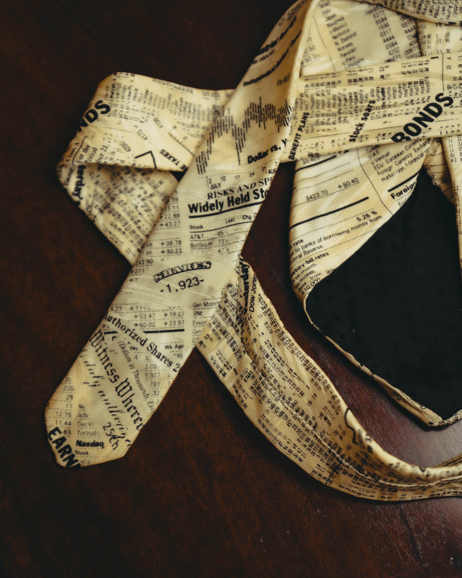 -MOOD MILLÉSIMES- 90’s-00’s financial newspaper print silk tie