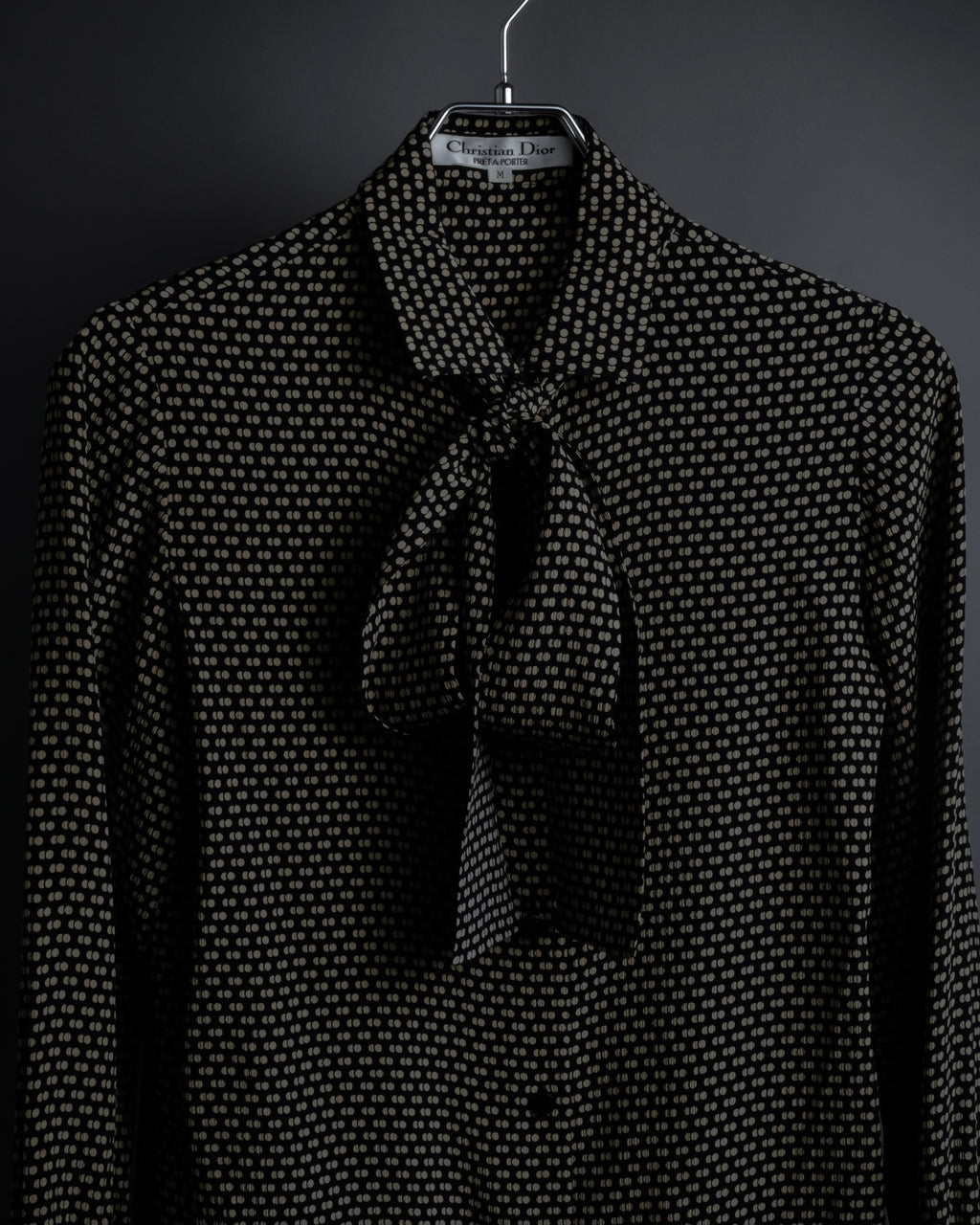 "Christian Dior PRETA PORTER" Ivory polka dot bow tie blouse