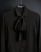 "Christian Dior PRETA PORTER" Ivory polka dot bow tie blouse