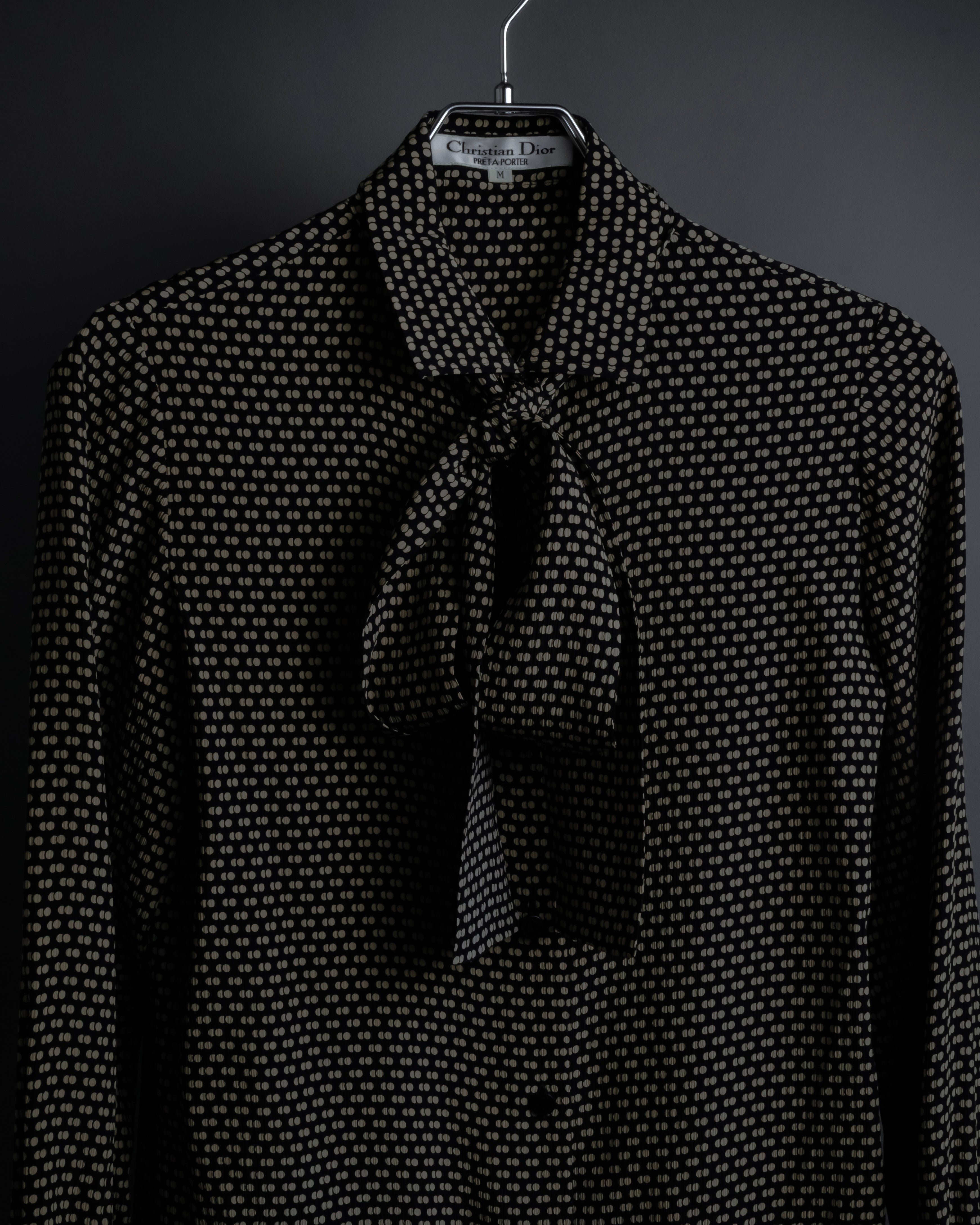 "Christian Dior PRETA PORTER" Ivory polka dot bow tie blouse