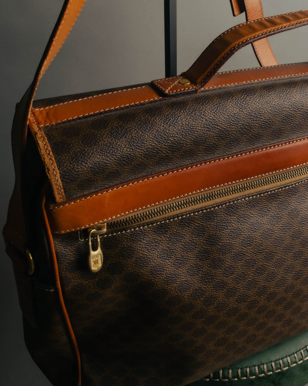 "CELINE" 80's-90's Macadam monogram pvc leather shoulder briefcase
