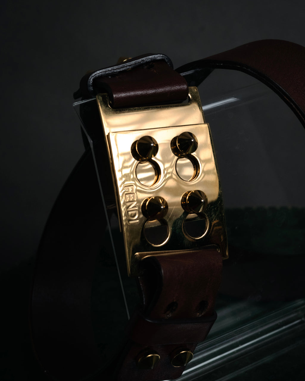 “FENDI” 2000’s FF studded sculptural leather belt