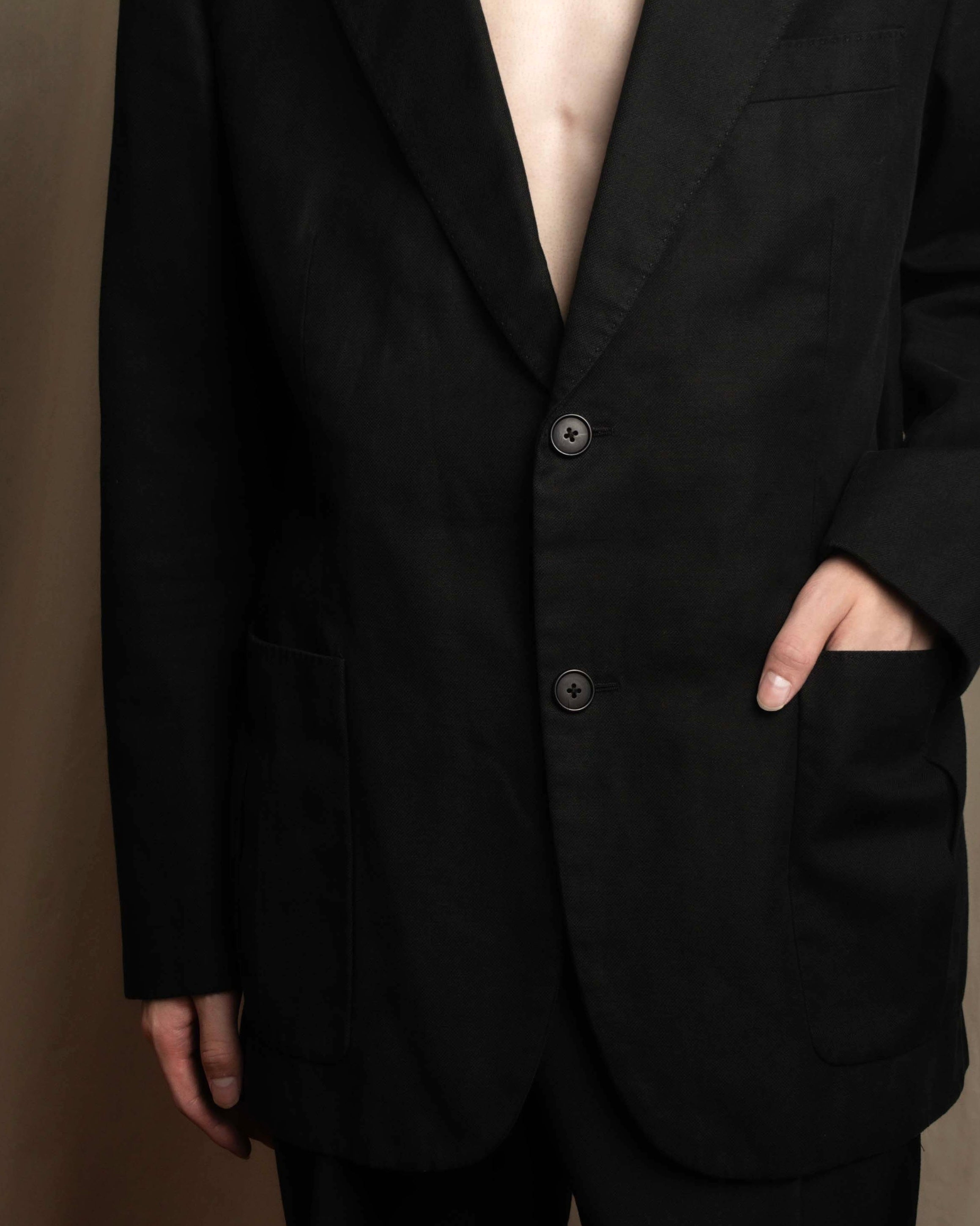 "HERMES" 90's Elegantly relaxed cotton linen tailored jacket