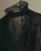 “PINKO” 2010’s Metallic striped lace georgette bow blouse