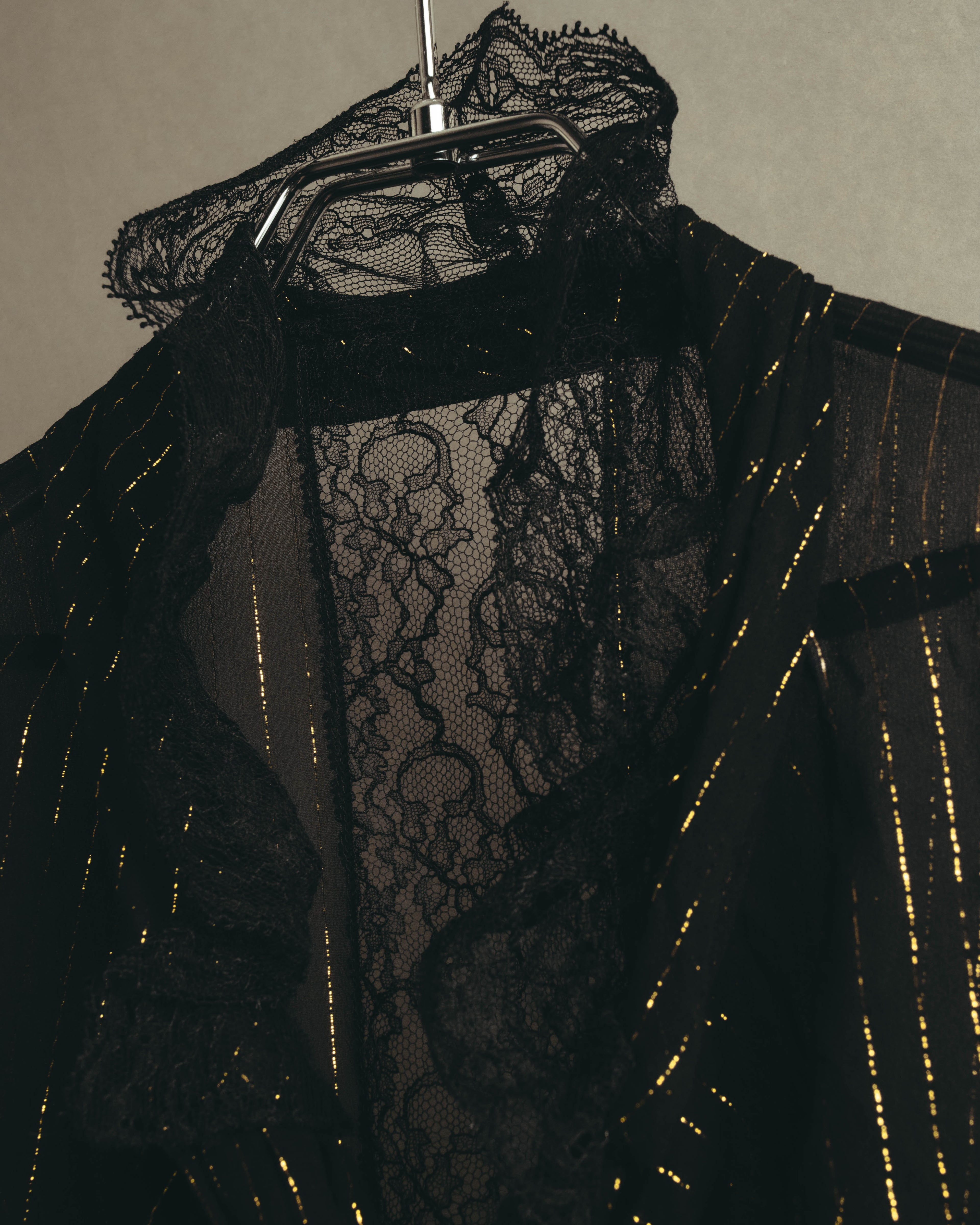 “PINKO” 2010’s Metallic striped lace georgette bow blouse