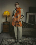 -SPECIAL- “HERMÈS” 2000’s-2010’s orange floral mesh lace stole