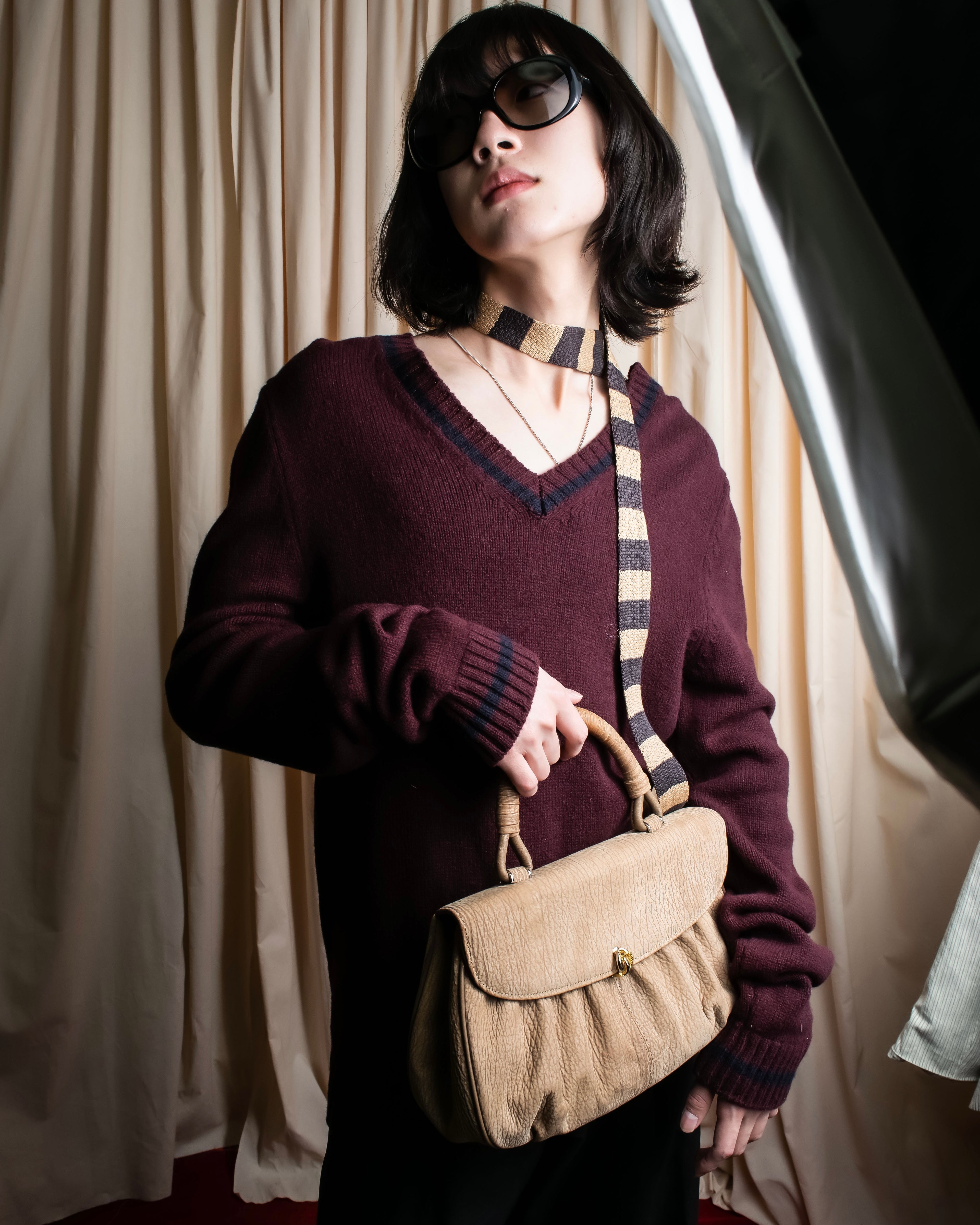 "COMME des GARCONS HOMME"
Regimental stripe square cut knit tie