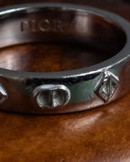 "Christian Dior" CD logo engraved diamond motif silver ring