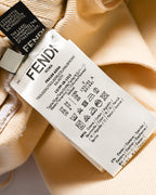 FENDI ROMA表記の内タグと洗濯表示タグを写したカット。IT 36のサイズ表記、コットン99%・エラスタン1%の素材表記を確認できます。