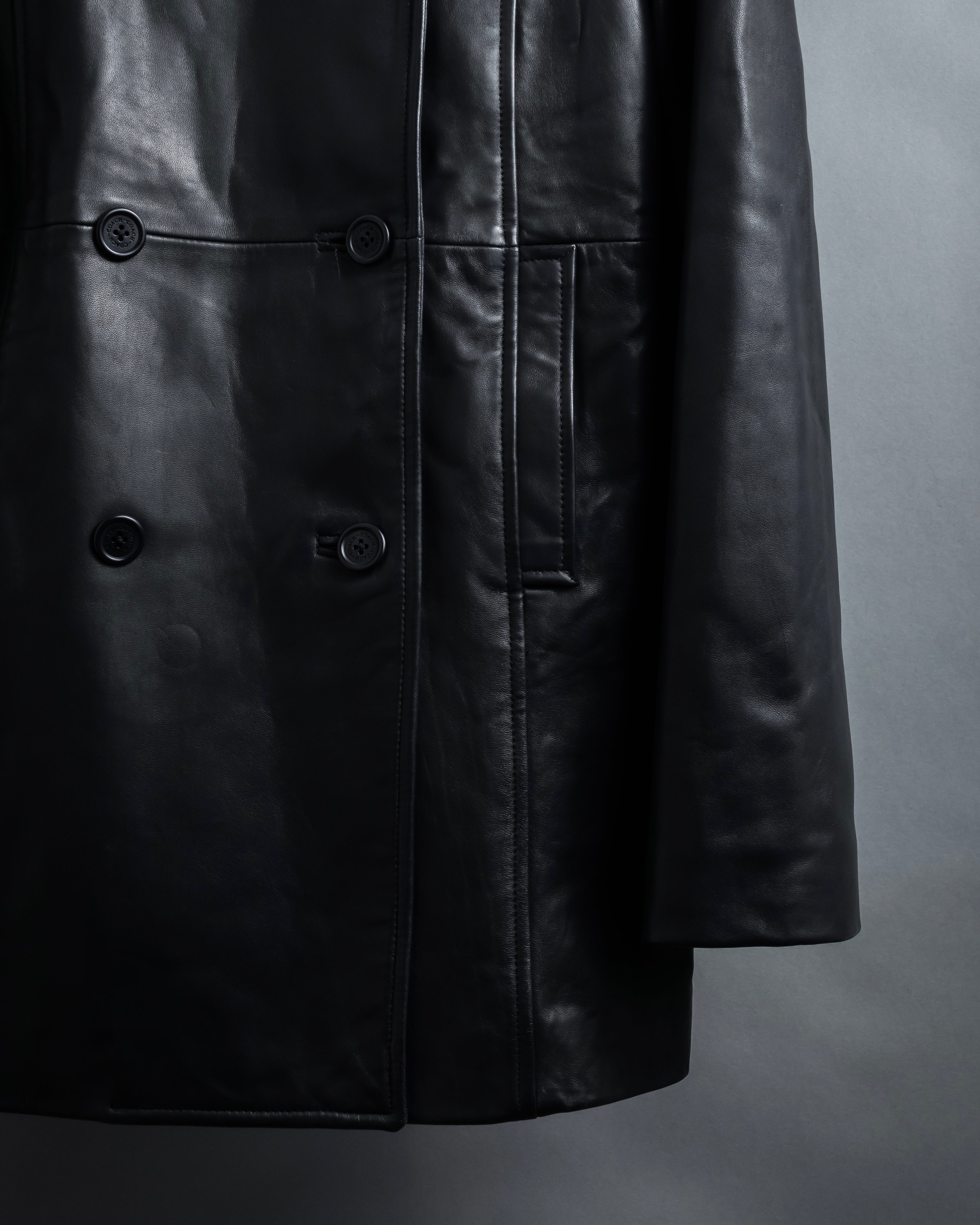 "COACH" Double-breasted panel work design leather coat