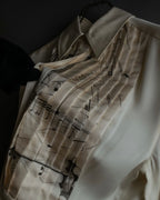 "HERMES" 90's Musical score motif front pleated shirt