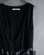 "RED VALENTINO"Ribbon belted design lace black dress