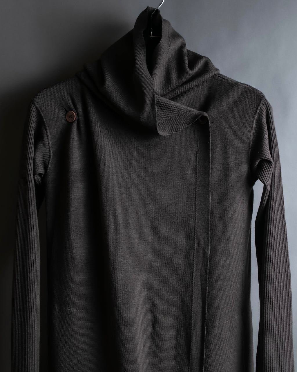 "Rick Owens" 12AW asymmetrical hooded knit cardigan