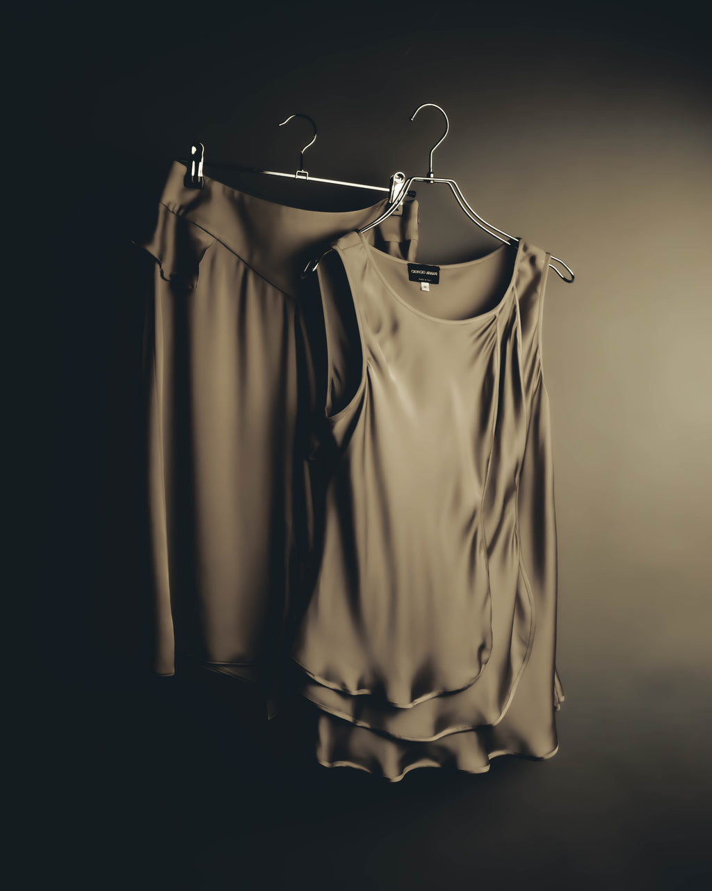 "GIORGIO ARMANI" 90's-00's Draped silk sleeveless top and skirt set