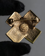 "CELINE" Quilted plate design gold brooch