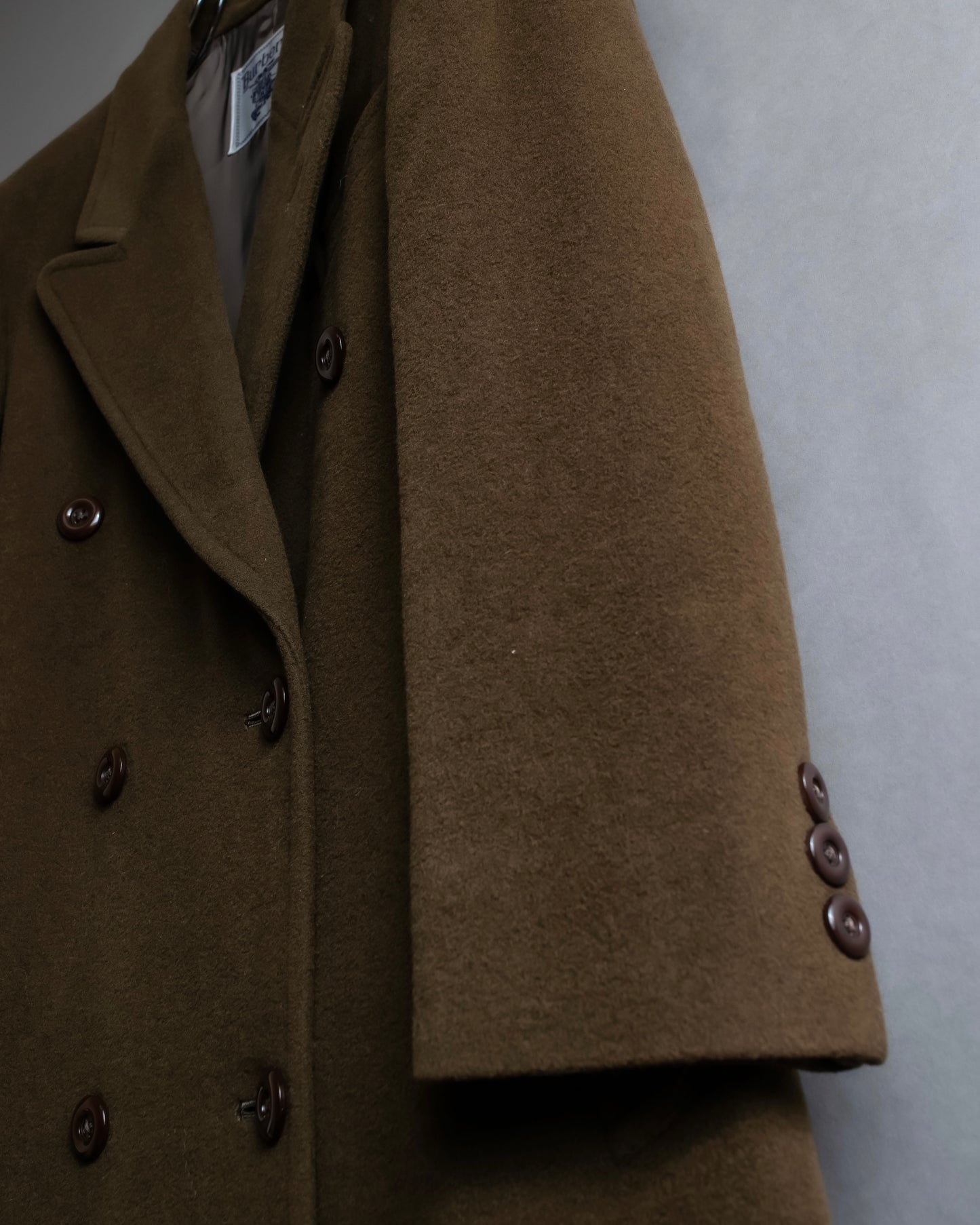 "BURBERRYS" Peaked lapels double breasted olive brown coat