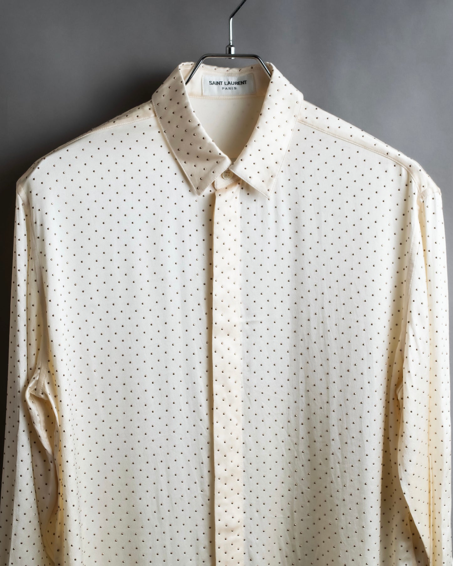 "Saint Laurent Paris" 100% silk rhinestone design shirt