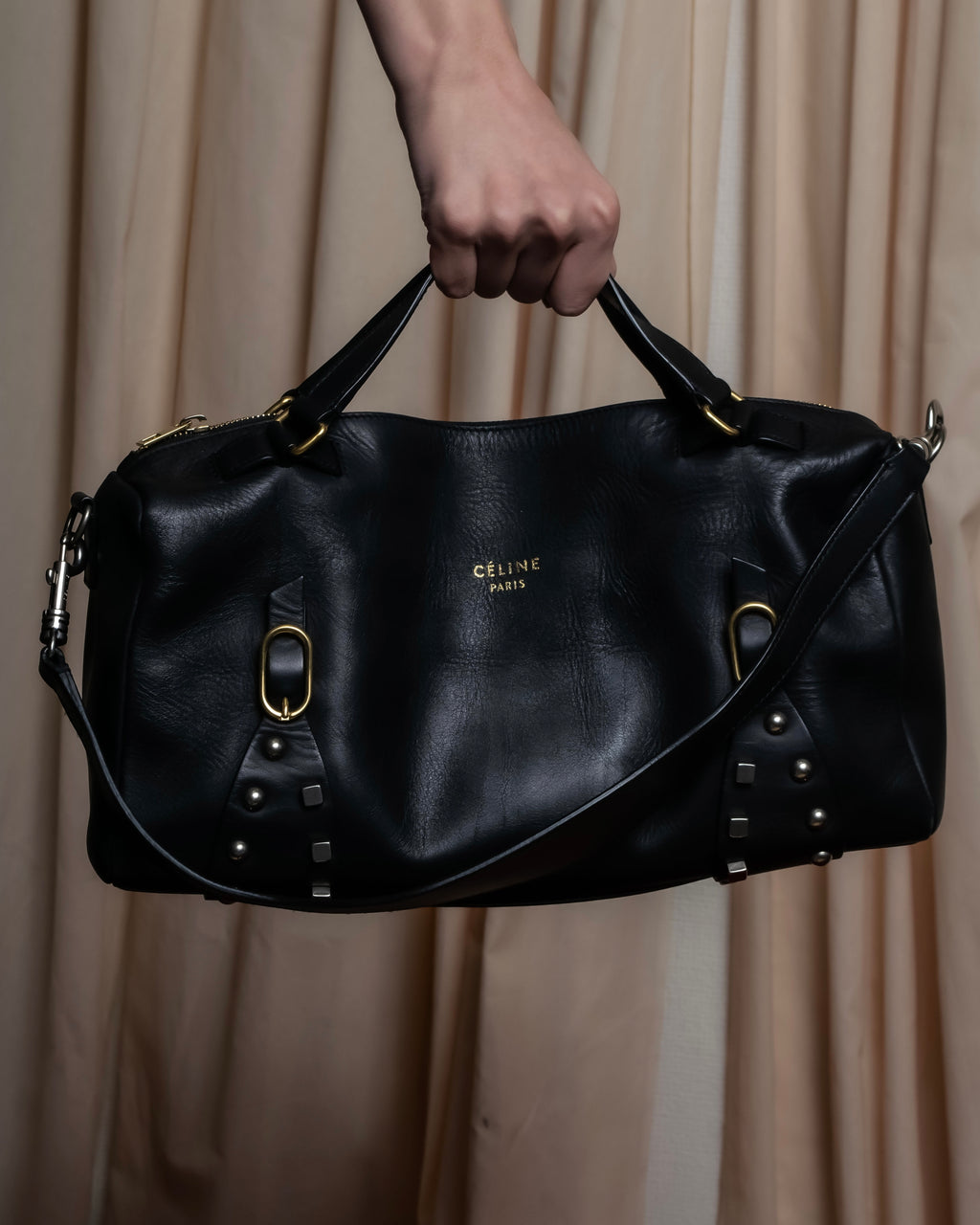 "CELINE" Various studs horizontal leather 2way bag