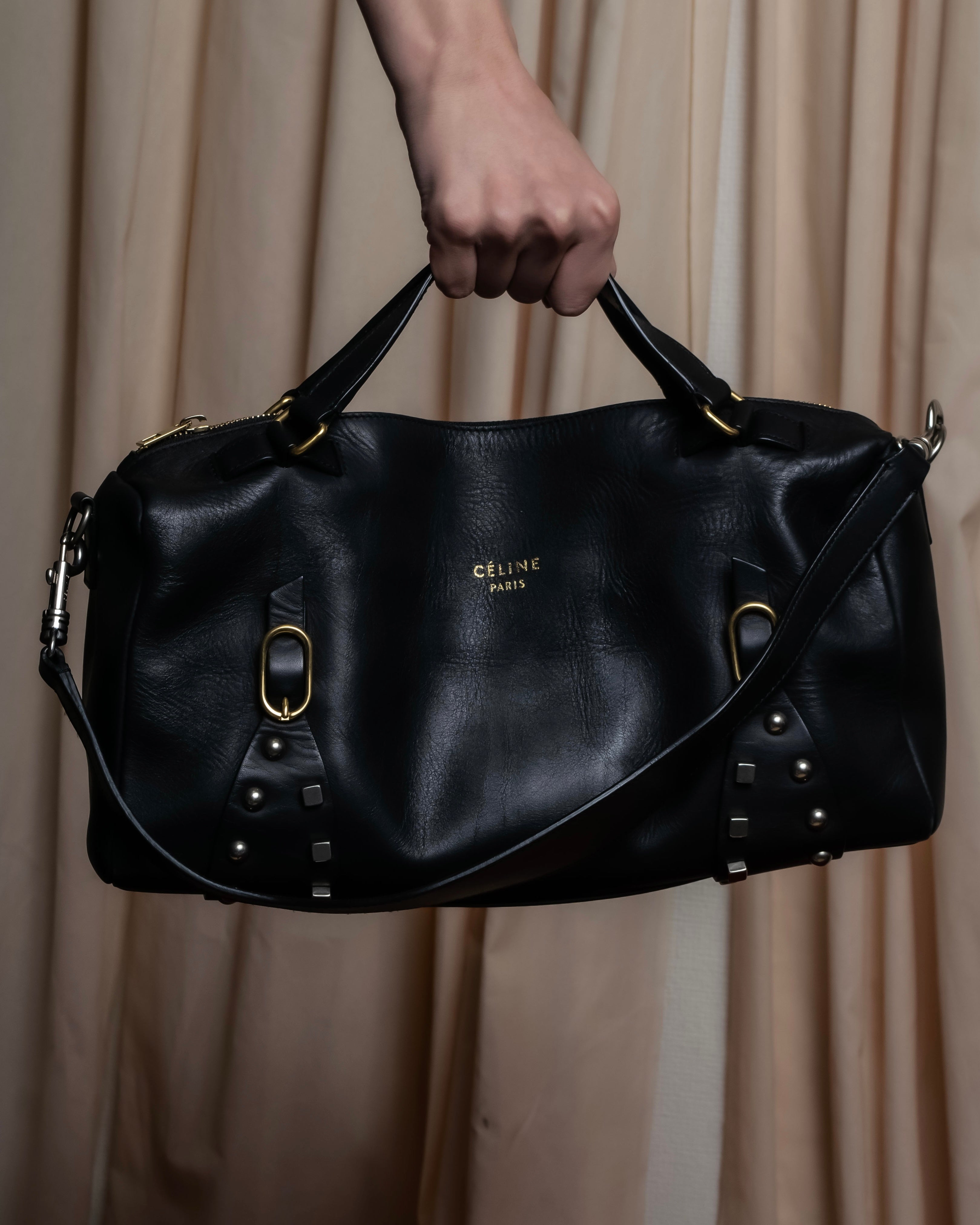 "CELINE" Various studs horizontal leather 2way bag