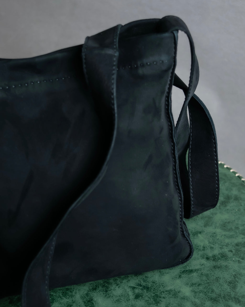 "HERMES" Tout en Douceur black suede panel line shoulder bag