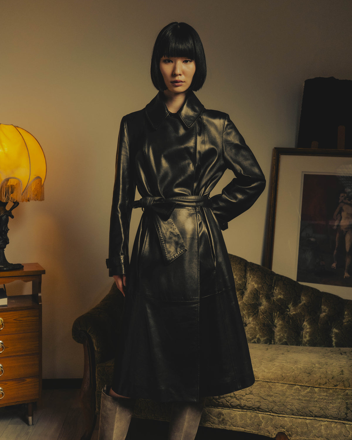 -SPECIAL- "BOTTEGA VENETA" 80's-00's Belted leather coat