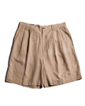 VINTAGE/ Silk & Linen Blended 2 Tuck Shorts Right Brown