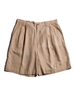 VINTAGE/ Silk & Linen Blended 2 Tuck Shorts Right Brown