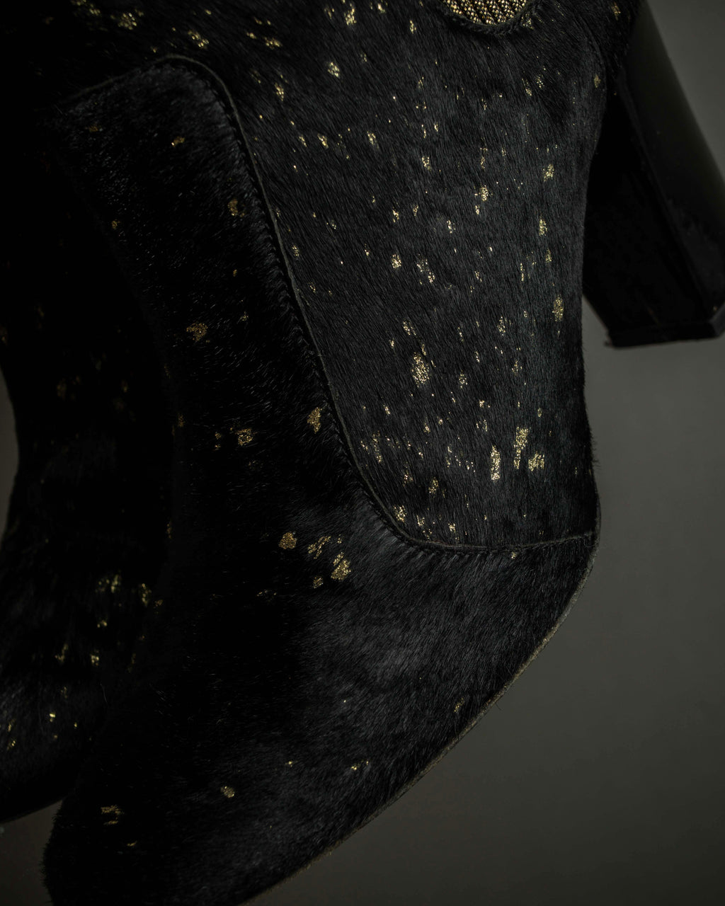 "CHANEL" Gold particle design pony leather heel boots