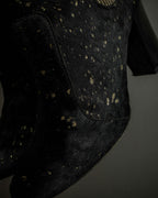 "CHANEL" Gold particle design pony leather heel boots