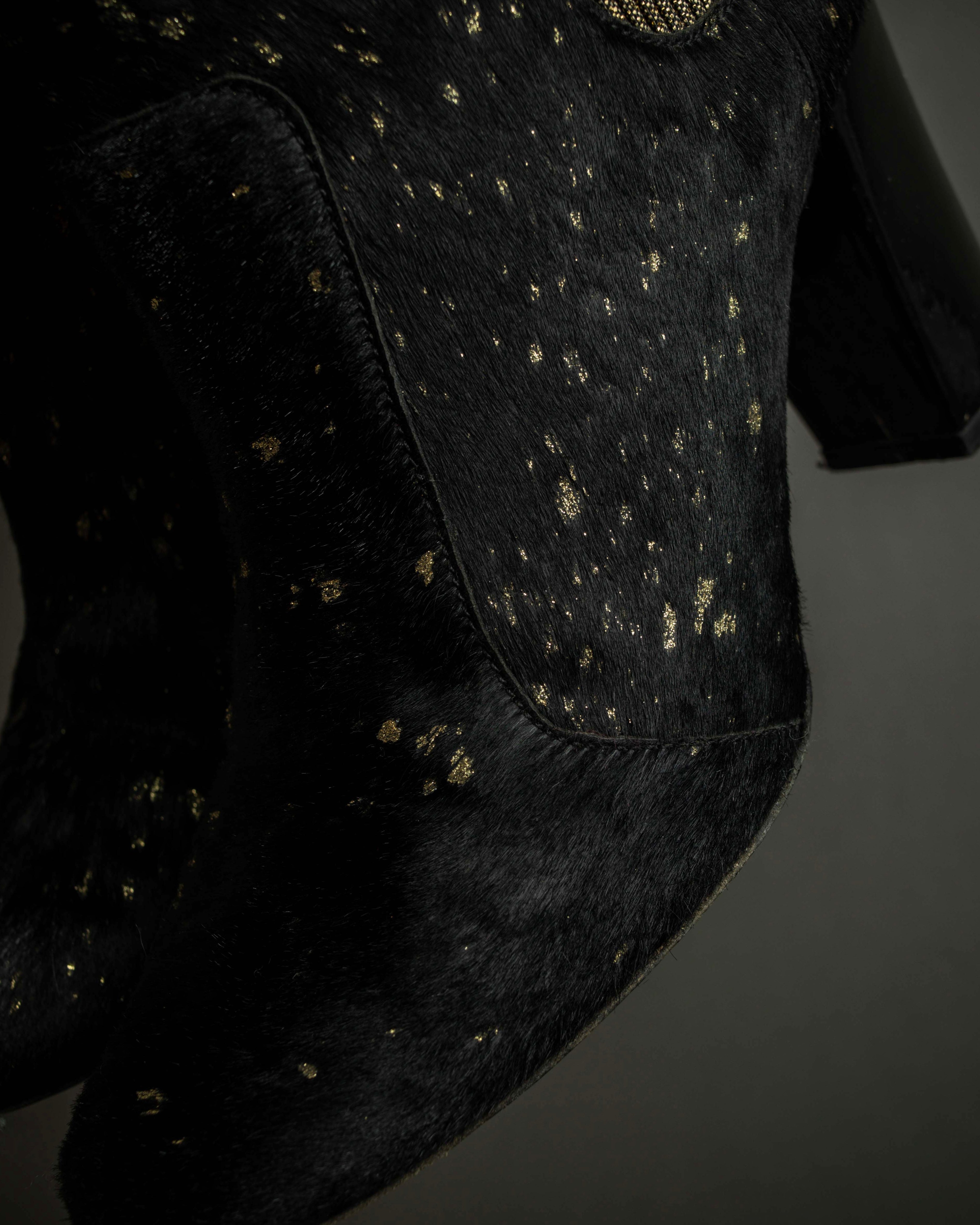 "CHANEL" Gold particle design pony leather heel boots