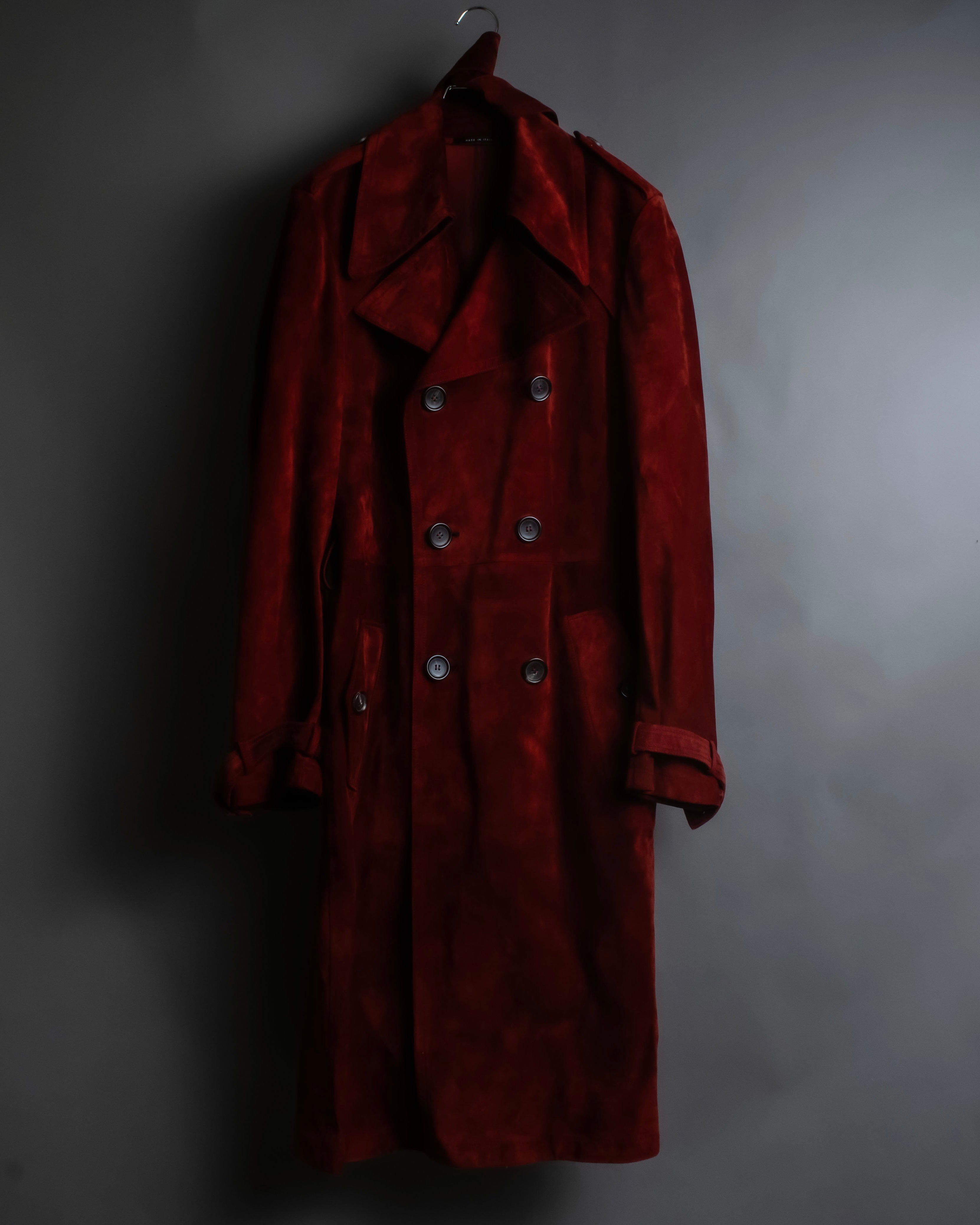 "GUCCI" 1990's Tom Ford period deep red color suede long trench coat