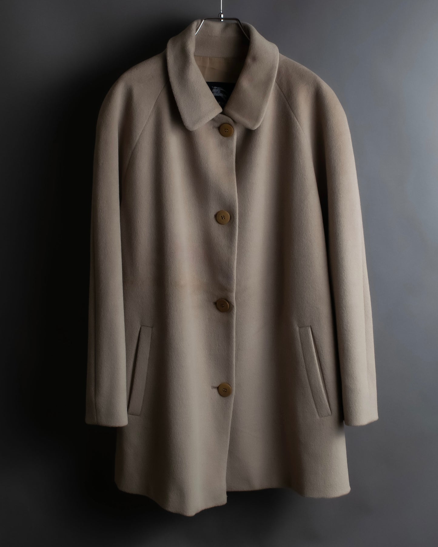 "BURBERRY" Angora mix mid length stand up collar coat