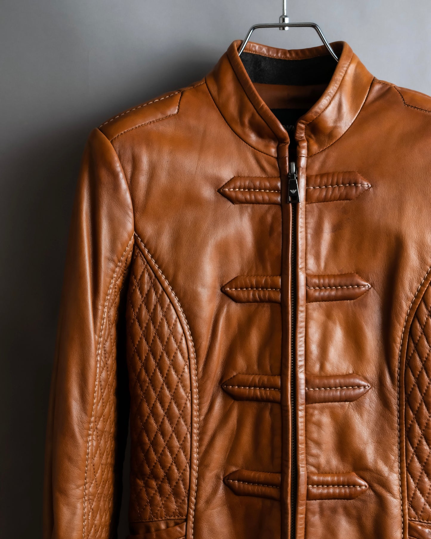 "EMPORIO ARMANI"  Quilted design brown color leather jacket