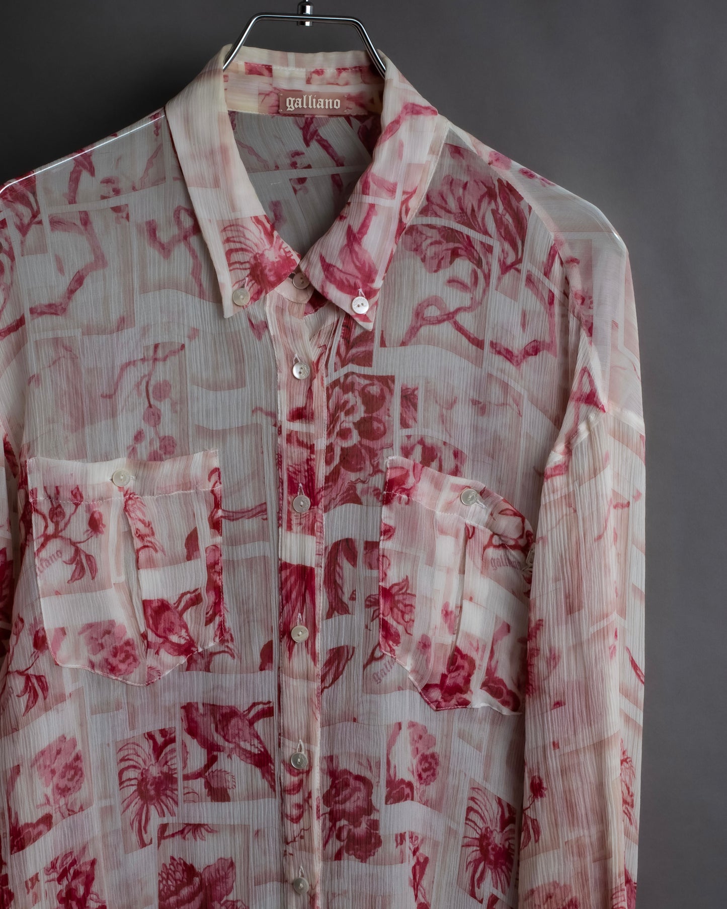 "John Galliano" 100% silk tropical floral regular collar shirt