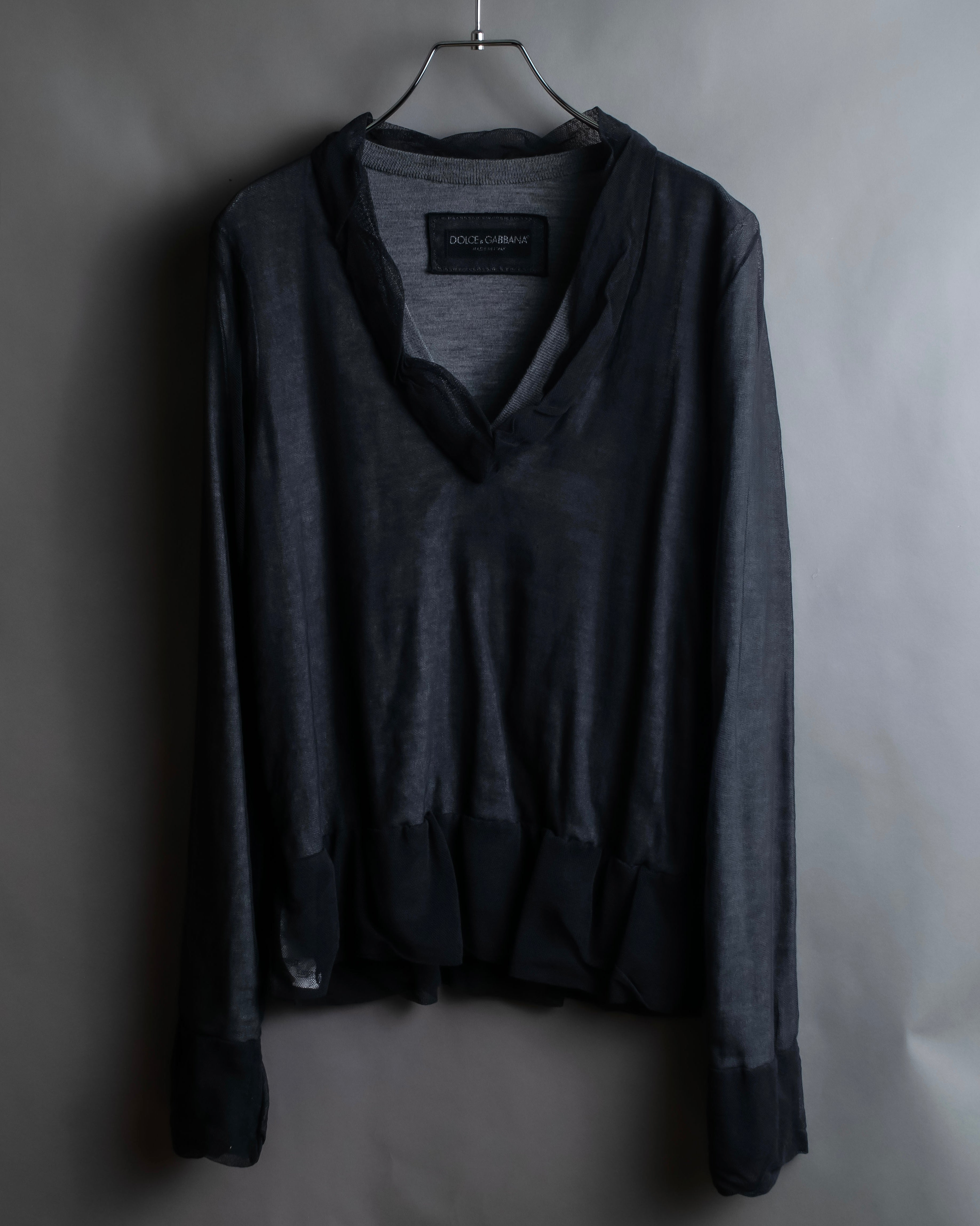 "DOLCE & GABBANA" Sheer layered V-neck grey knit