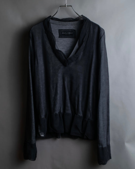 "DOLCE & GABBANA"Sheer layered V-neck grey knit